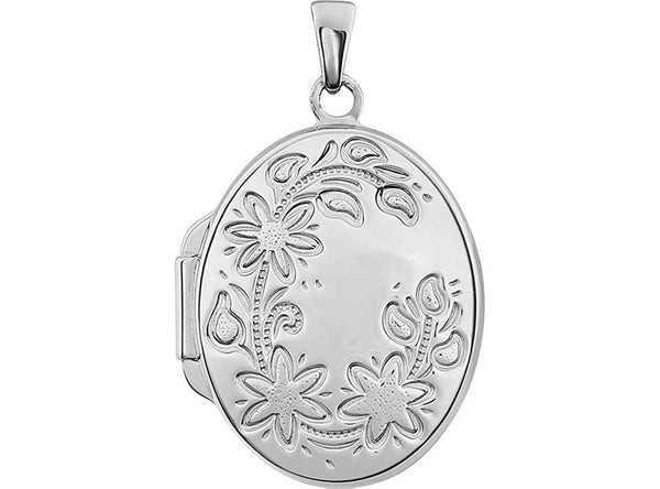 Sterling Silver Floral Oval Locket
