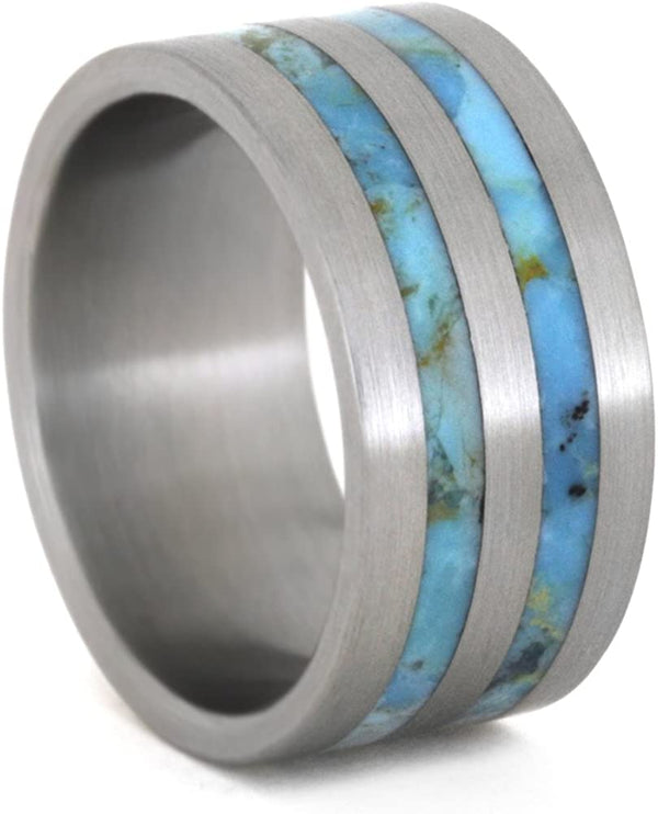 Turquoise Pinstripe 10mm Comfort-Fit Titanium Band, Size 8.5