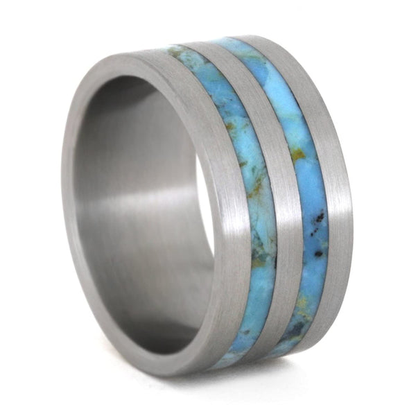 Turquoise Pinstripe 10mm Comfort-Fit Titanium Band