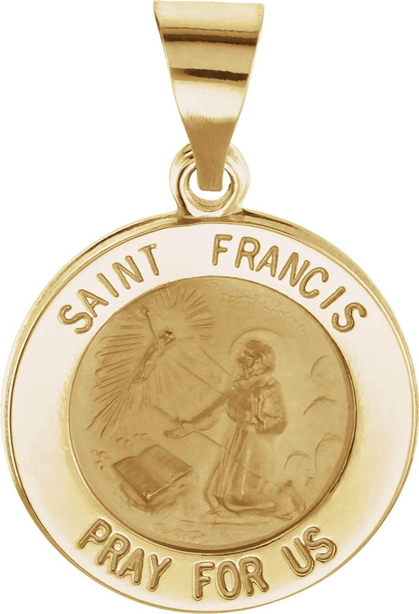 14k Yellow Gold Round Hollow St. Francis Medal (15 MM)