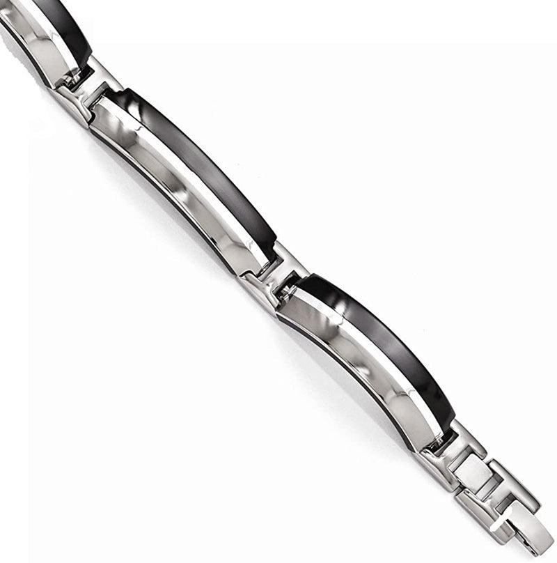 Men's Black Titanium 12mm Black Ti, Argentium Sterling Silver Link Bracelet, 8"