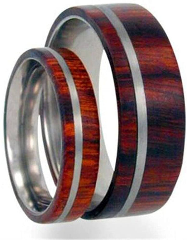 Titanium Pinstripe Ring, Ironwood, His and Hers Wedding Band Set, M16-F7.5