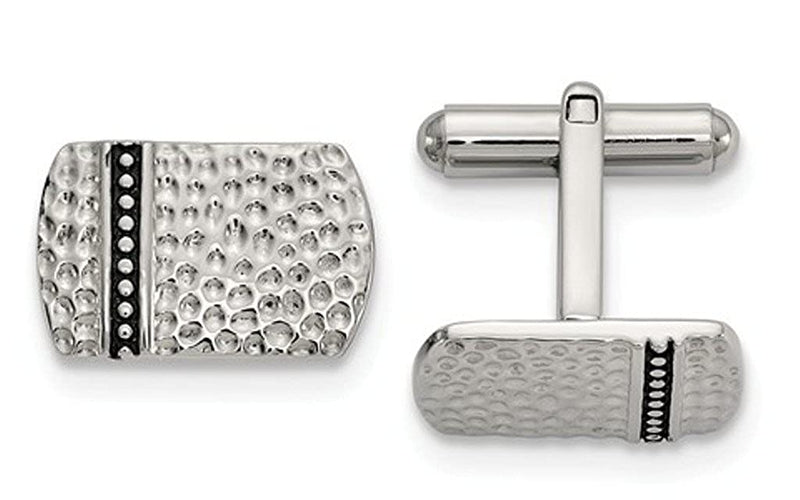 Stainless Steel Antiqued Hammered Cuff Links, 17.5X17.5MM