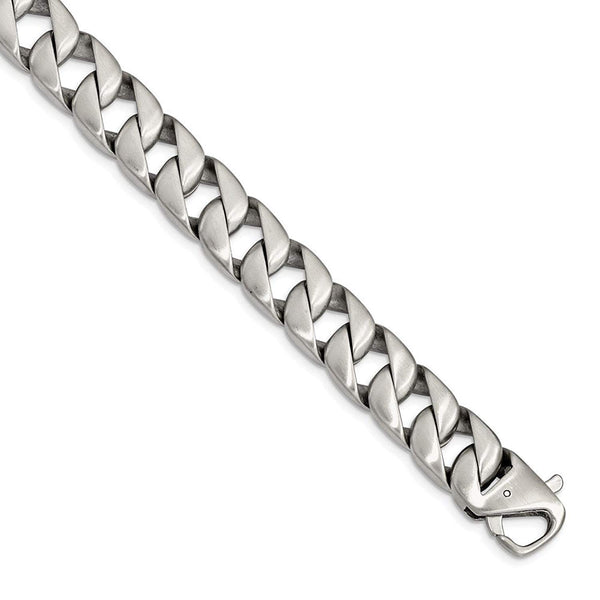 Men's Brushed Stainless Steel 15.56mm Link Bracelet, 8.5"