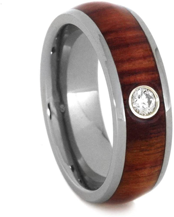 Bezel Set Diamond, Tulip Wood 6.5mm Comfort-Fit Titanium Wedding Band, Size 9