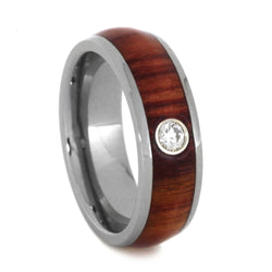 Bezel-Set Diamond, Tulip Wood 6.5mm Comfort-Fit Titanium Wedding Band