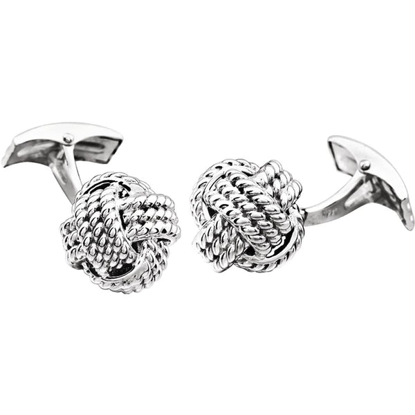 Rope Trim Love Knot Rhodium-Plated 14k White Gold Cuff Links, 15MM