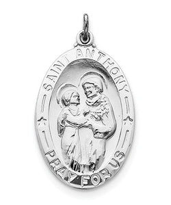 Rhodium-Plated Sterling Silver St. Anthony Medal (37X22MM)