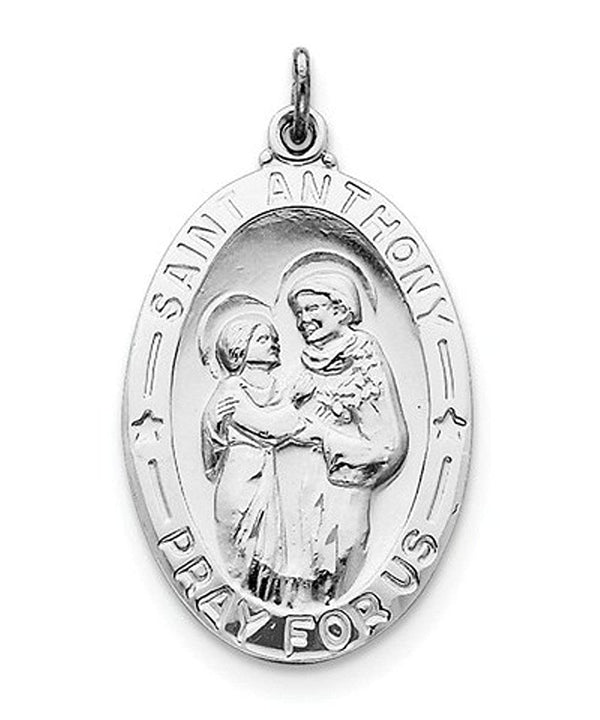 Rhodium-Plated Sterling Silver St. Anthony Medal (37X22MM)