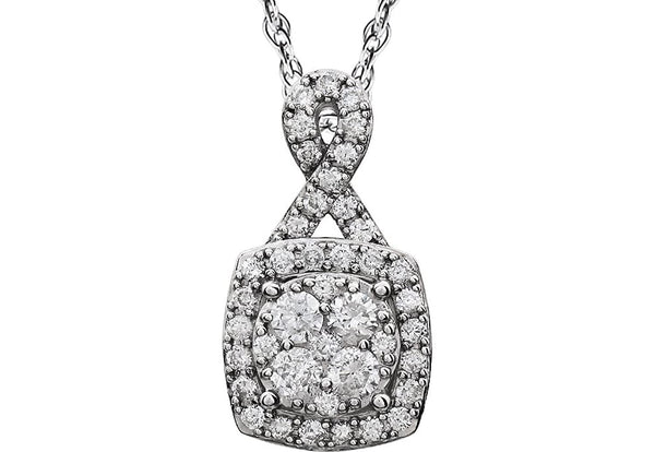 Diamond Halo Cluster 14K White Gold Pendant Necklace, 18" (3/4 Cttw)