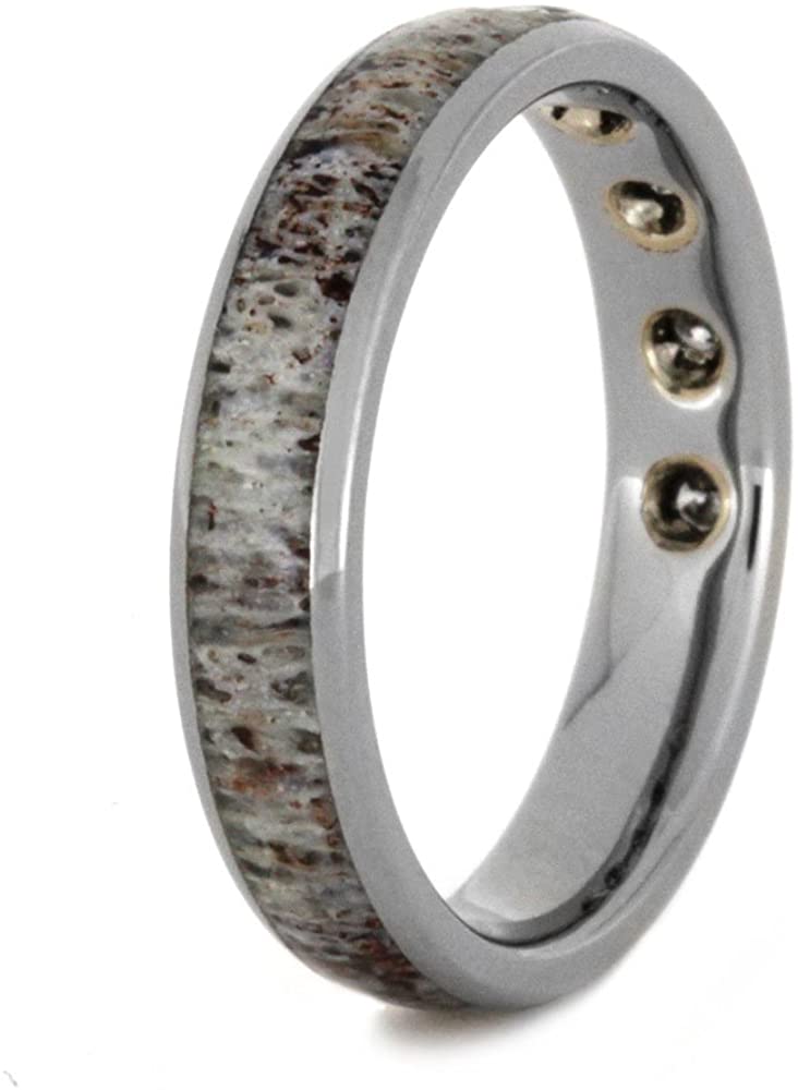 Five-Stone Diamond Deer Antler 4mm Comfort-Fit Titanium Wedding Ring, Size 4.25 Size 13.75