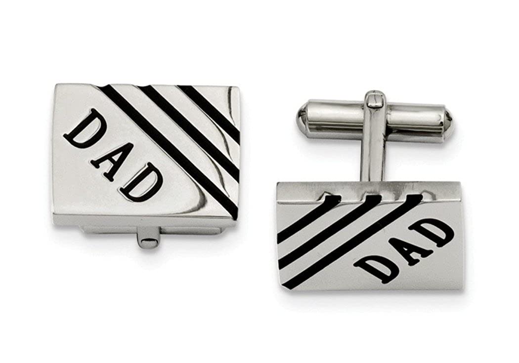 Stainless Steel Black Enamel Dad Rectangle Cuff Links, 14X20MM