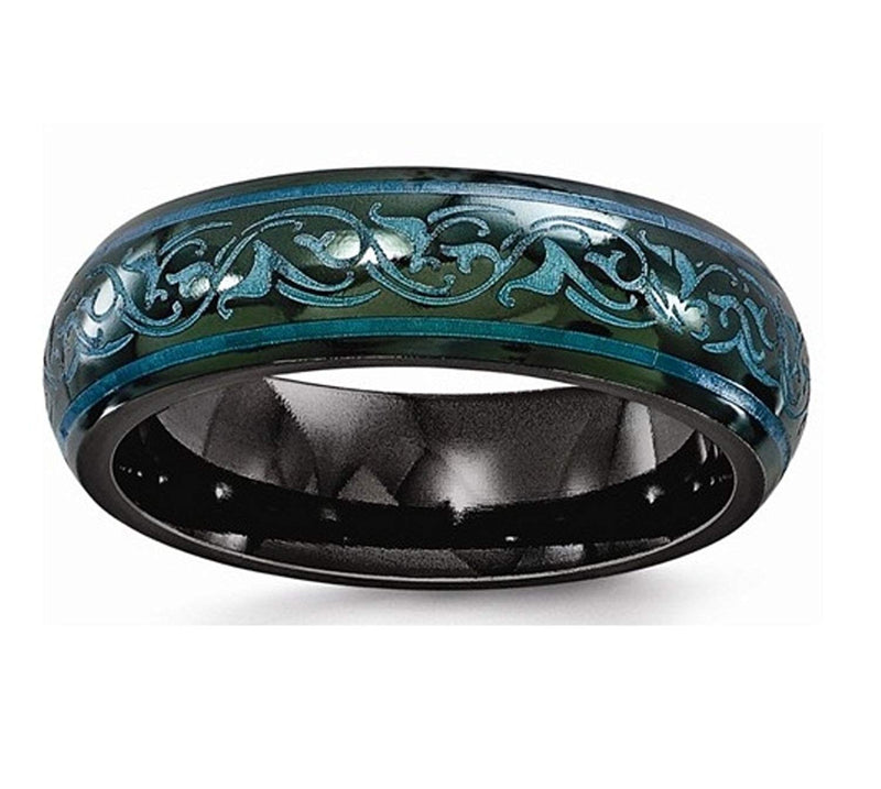 Rain Collection Black Ti Anodized Teal 6MM Domed Band