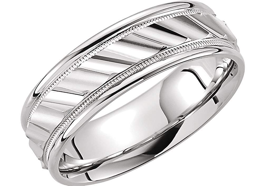 Grooved Comfort Fit 6.75mm 14k White Gold Milgrain Band, Size 8