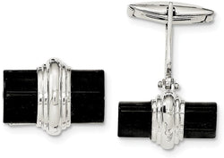 Sterling Silver Onyx Rectangle Cuff Links