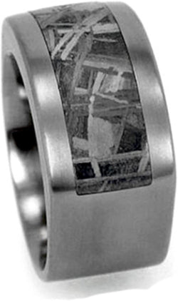 Square Gibeon Meteorite Inlay 10mm Comfort-Fit Matte Titanium Wedding Band, Size 5