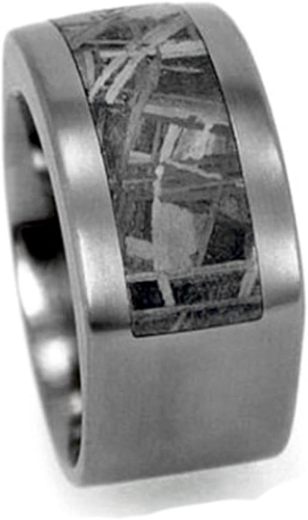 Square Gibeon Meteorite Inlay 10mm Comfort-Fit Matte Titanium Wedding Band, Size 9.25