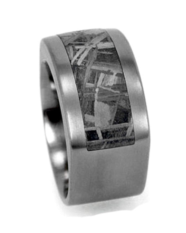 Square Gibeon Meteorite Inlay 10mm Comfort-Fit Matte Titanium Wedding Band