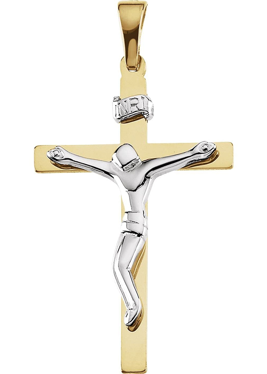 14k Yellow and White Gold Contemporary Crucifix Pendant