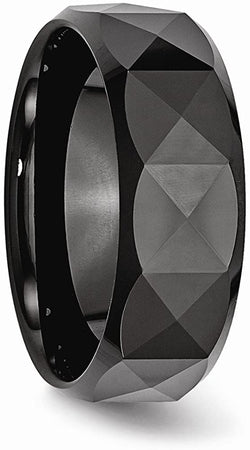 Men's Black Ceramic Faceted 8mm Beveled Edge Band Size 8