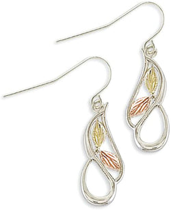 Flank Leaves with Swirl Earrings, Sterling Silver, 12k Green and Rose Gold Black Hills Gold Motif