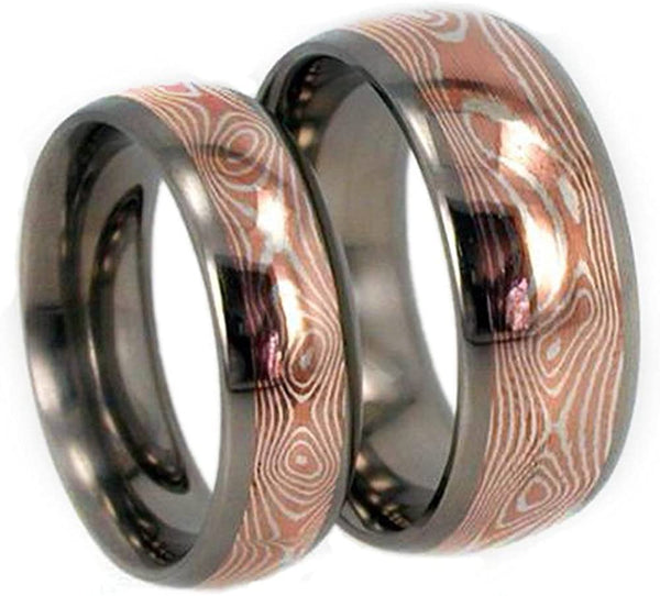 Ave 369 Copper and Silver Mokume Gane Titanium Couples Wedding Rings