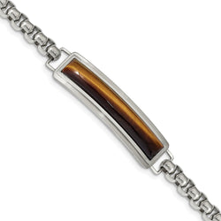 Men's Polished Stainless Steel 5.92mm Tiger's Eye ID Bracelet, 8.5"