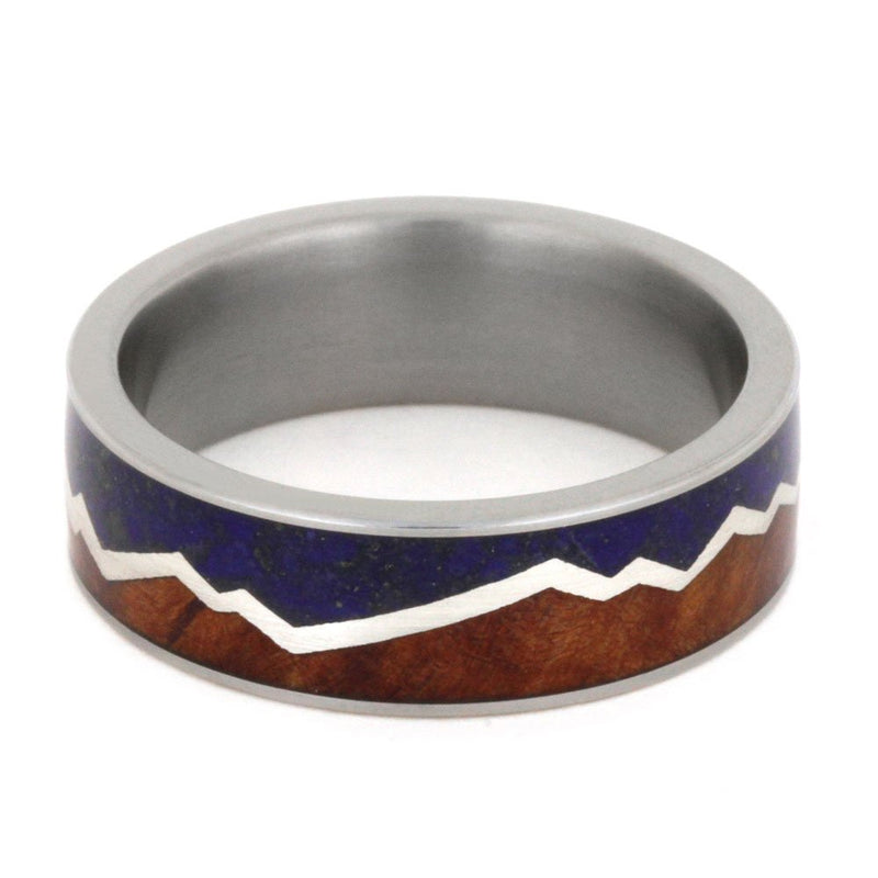 Redwood Mountains, Lapis Blue Sky, Sterling Silver 7mm Comfort-Fit Matte Titanium Wedding Band