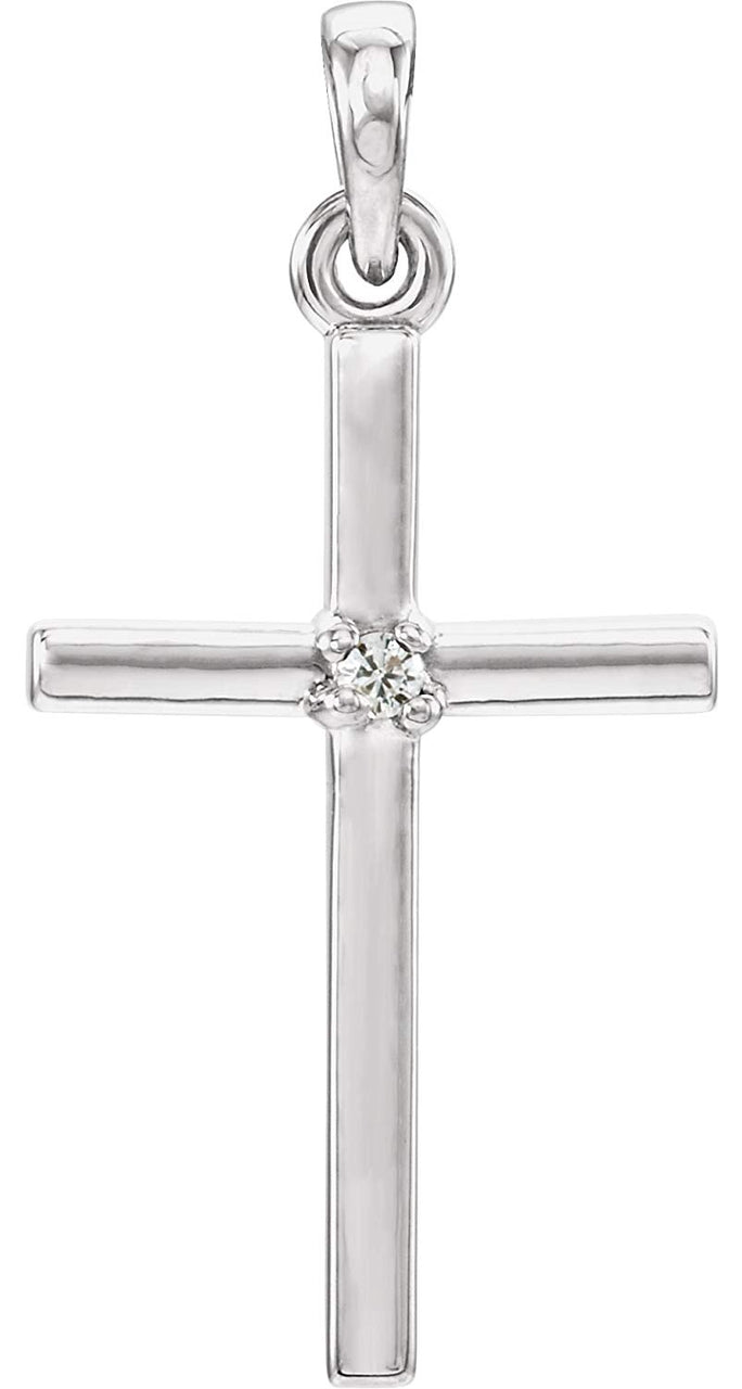 White Sapphire Inset Cross Rhodium-Plated 14k White Gold Pendant (22.65x11.4MM)