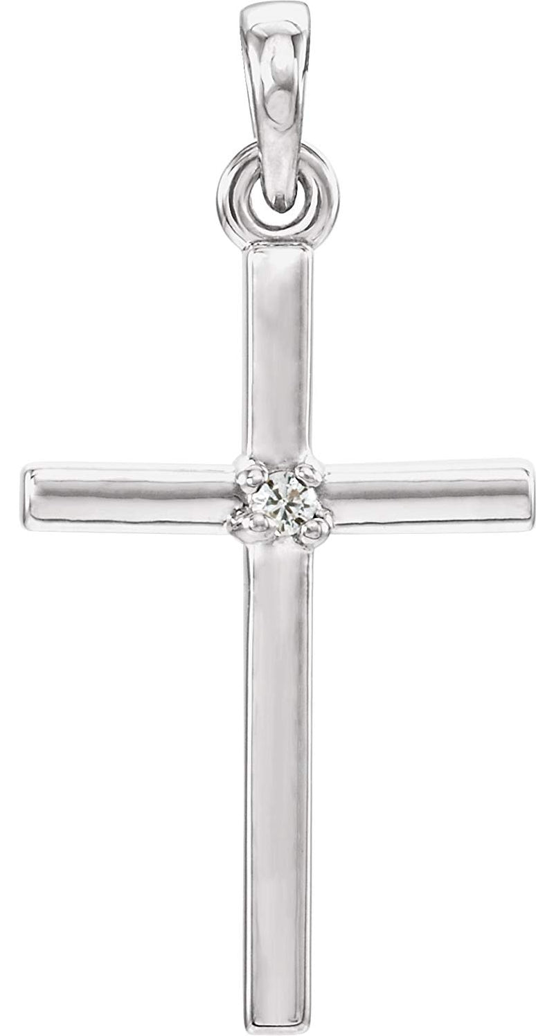 Rhodium-Plated Platinum White Sapphire Inset Cross Pendant (22.65x11.4MM)
