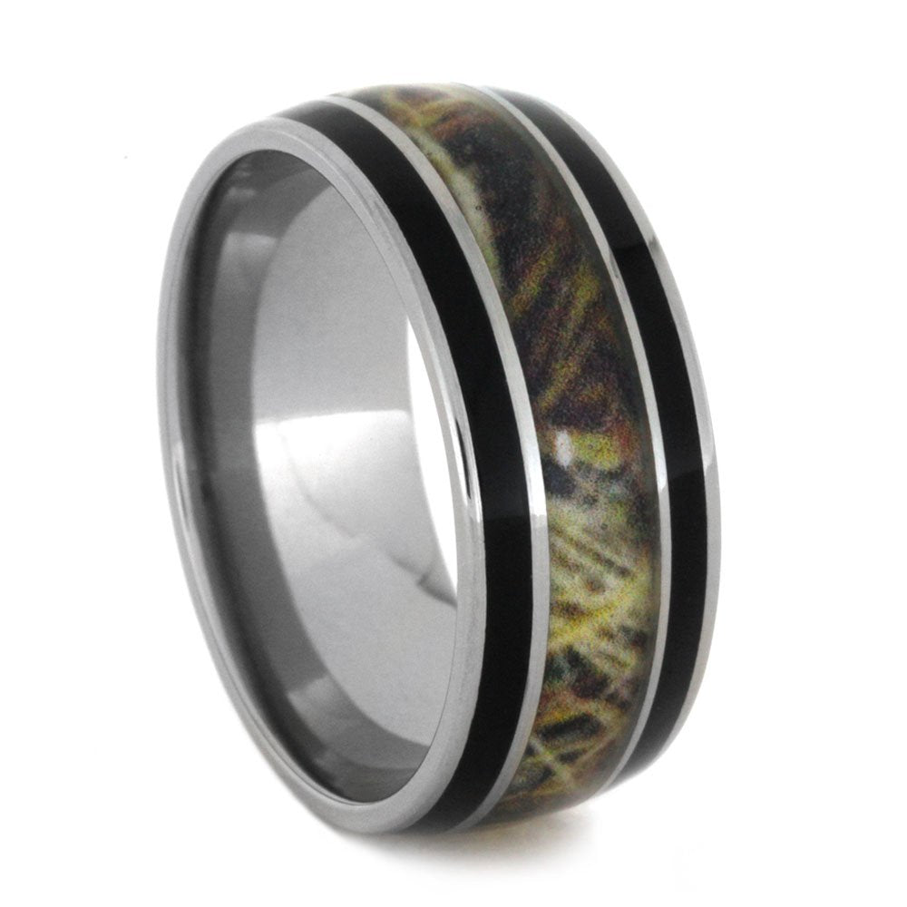 Camo, Black Enamel Stripes 9mm Comfort-Fit Titanium Wedding Band