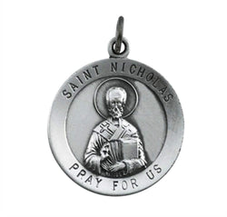 Rhodium Plated Sterling Silver St. Nicholas Medal (18.25MM)