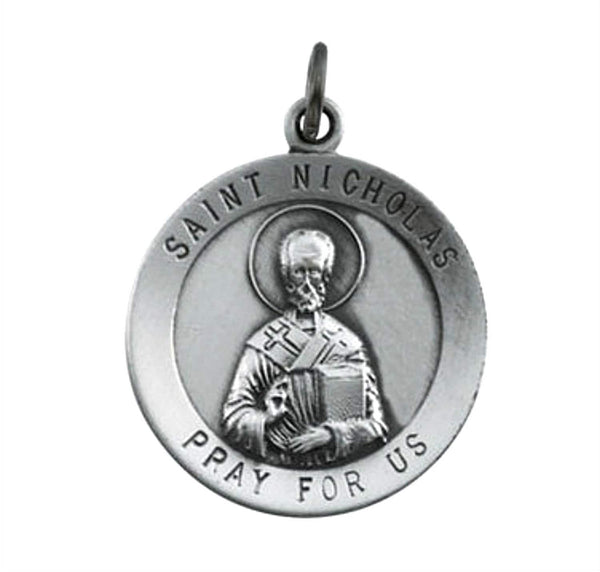 Rhodium Plated Sterling Silver St. Nicholas Medal (18.25MM)