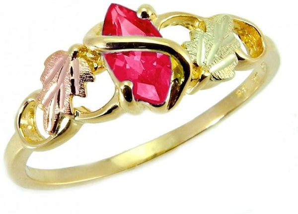 Lab Created Ruby Marquise Wrap Ring, 10k Yellow Gold, 12k Pink and Green Gold Black Hills Gold Motif