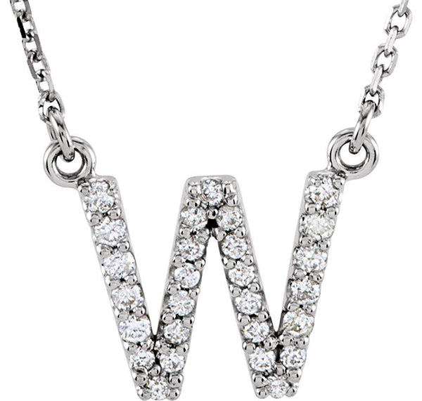 Diamond Initial 'W' Rhodium Plate 14K White Gold (1/6 Cttw, GH Color, l1 Clarity), 16.25"