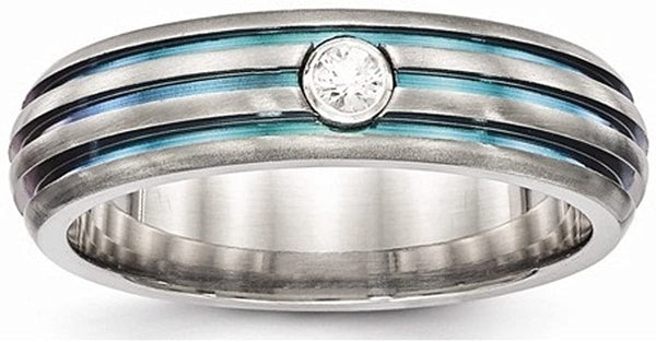 Edward Mirell Titanium Triple Groove Multicolor Anodized White Sapphire 6mm Wedding Band, Size 7