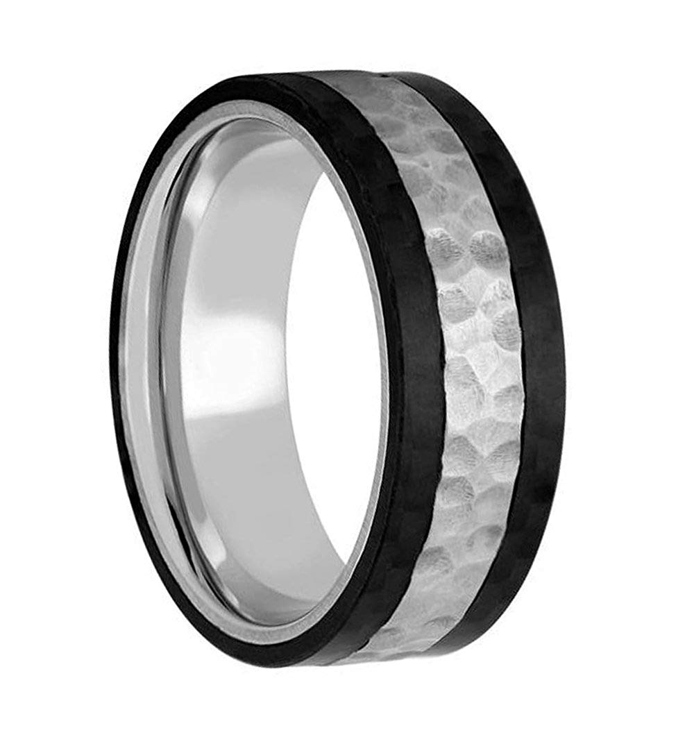 Men's Hammered Titanium, Black Carbon Fiber 8mm Comfort-Fit Band