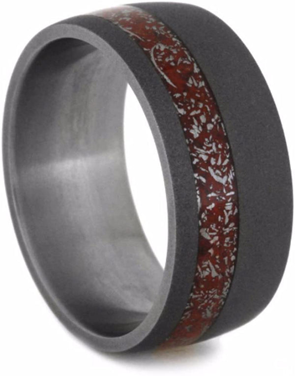 Red Stardust 9mm Comfort-Fit Sandblasted Titanium Wedding Band, Size 9