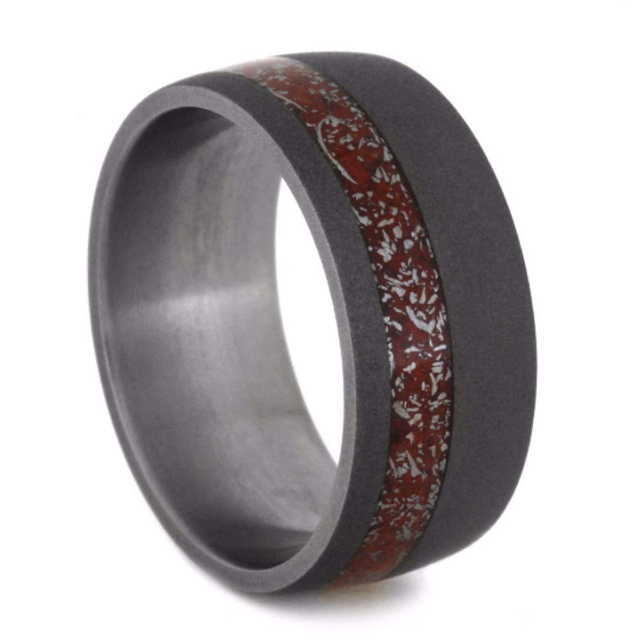 Red Stardust 9mm Comfort-Fit Sandblasted Titanium Wedding Band