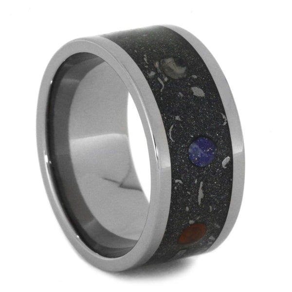 Planet Ring with Gibeon Meteorite, Real Stardust 10mm Comfort Fit Titanium Band