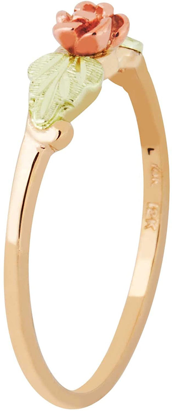 Petite 3D Rose Ring, 10k Yellow Gold, 12k Pink and Green Gold Black Hills Gold Motif, Size 4