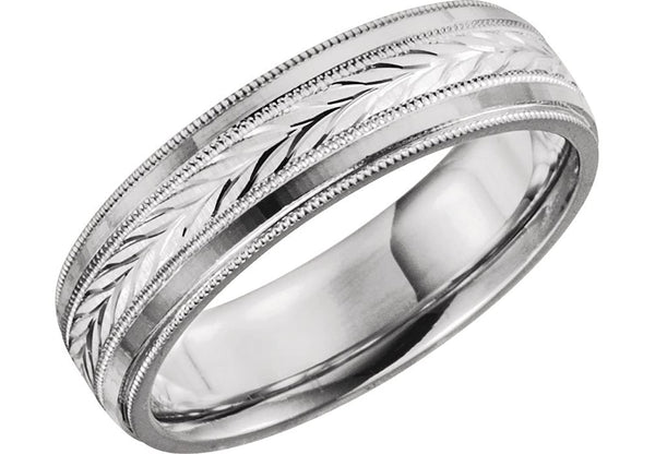 Swiss-Cut Chevron Comfort Fit 6mm Milgrain 14k White Gold Band