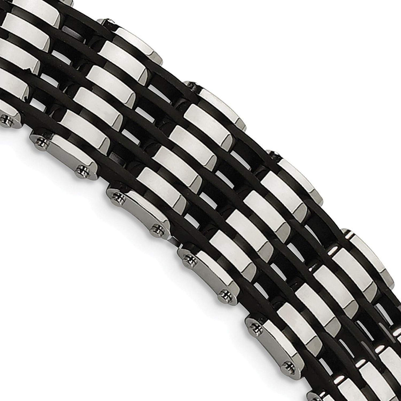 Men's Polished Stainless Steel 22mm Black Rubber Bracelet, 8.75"