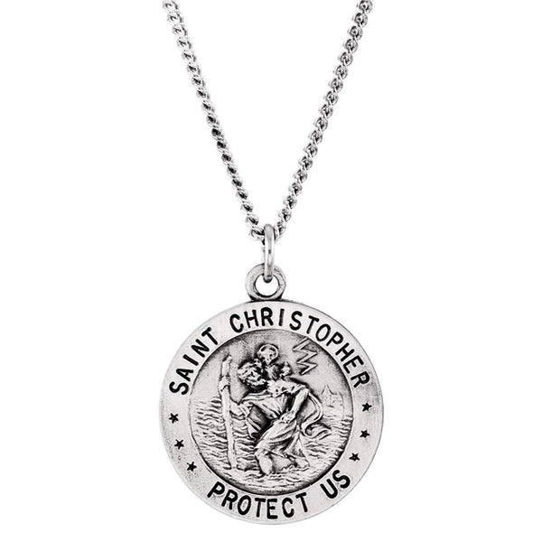 U.S. Coast Guard Sterling Silver Saint Christopher Protect Us Medal Necklace, 18"