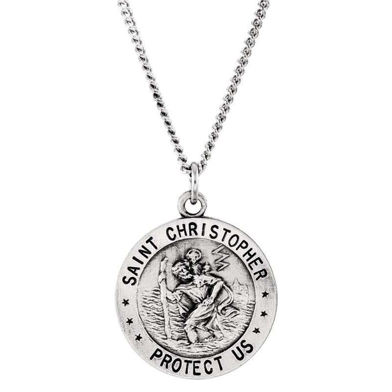 U.S. Coast Guard Sterling Silver Saint Christopher Protect Us Medal Necklace, 18"