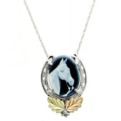 Cameo Horseshoe Pendant Necklace, Sterling Silver, 12k Green and Rose Gold Black Hills Gold Motif, 18"