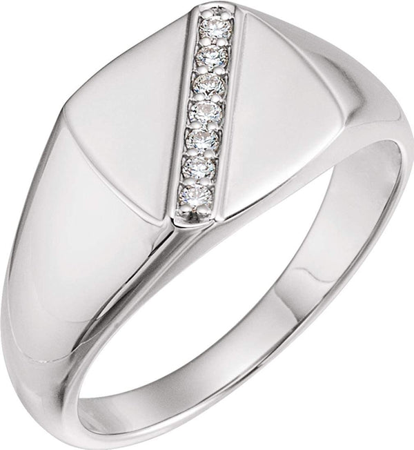 Men's Diamond Signet Ring, Rhodium-Plated 14k White Gold (.1 Ctw, G-H Color, I1 Clarity)