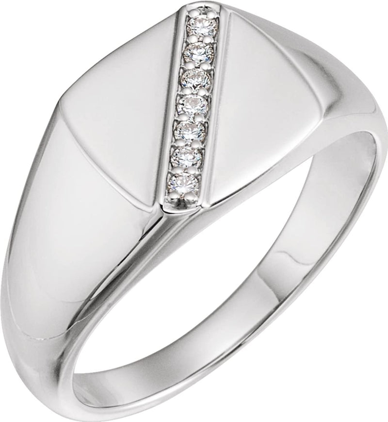 Men's Platinum Diamond Satin Signet Ring (.10 Ctw, G-H Color, SI2-SI3 Clarity)