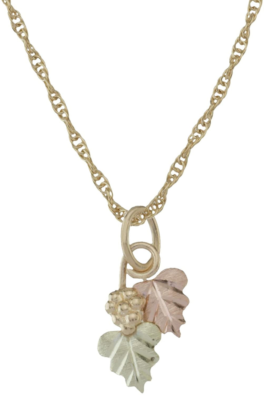 Grape Leaf Cluster Dangle Pendant Necklace, 10k Yellow Gold, 12k Green Gold, 12k Rose Gold Black Hills Gold, 18"