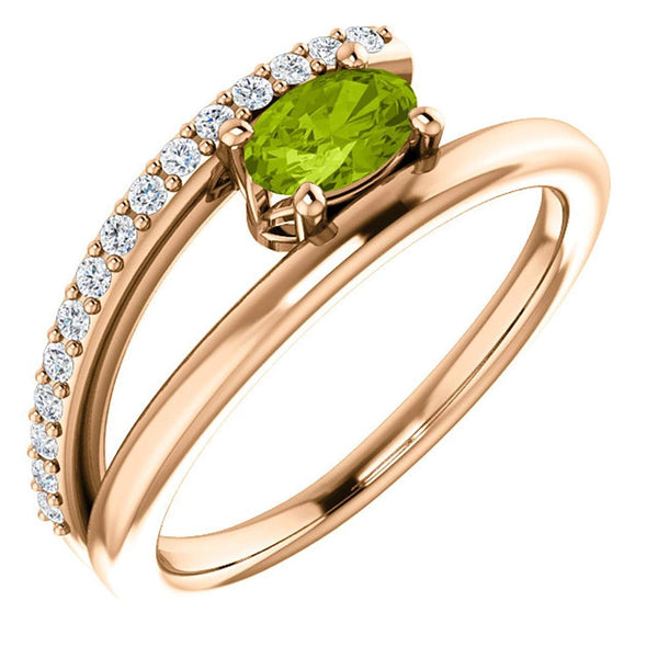 Peridot and Diamond Bypass Ring, 14k Rose Gold (.125 Ctw, G-H Color, I1 Clarity)